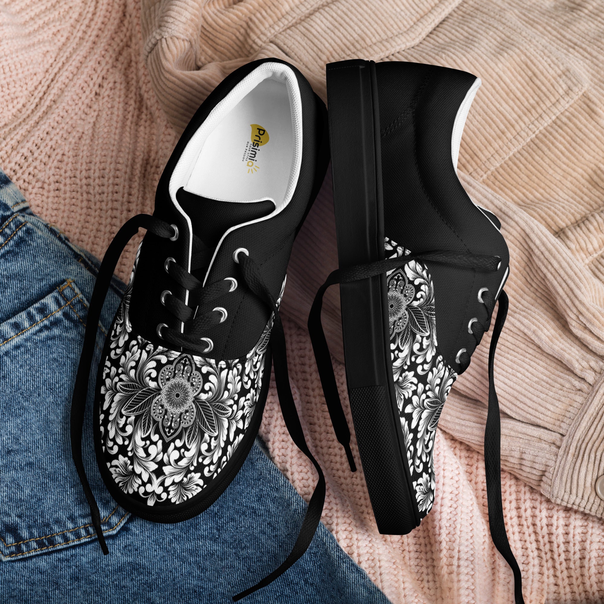 Prisimia Lace-up Canvas Shoes : Monochrome Elegance Defined