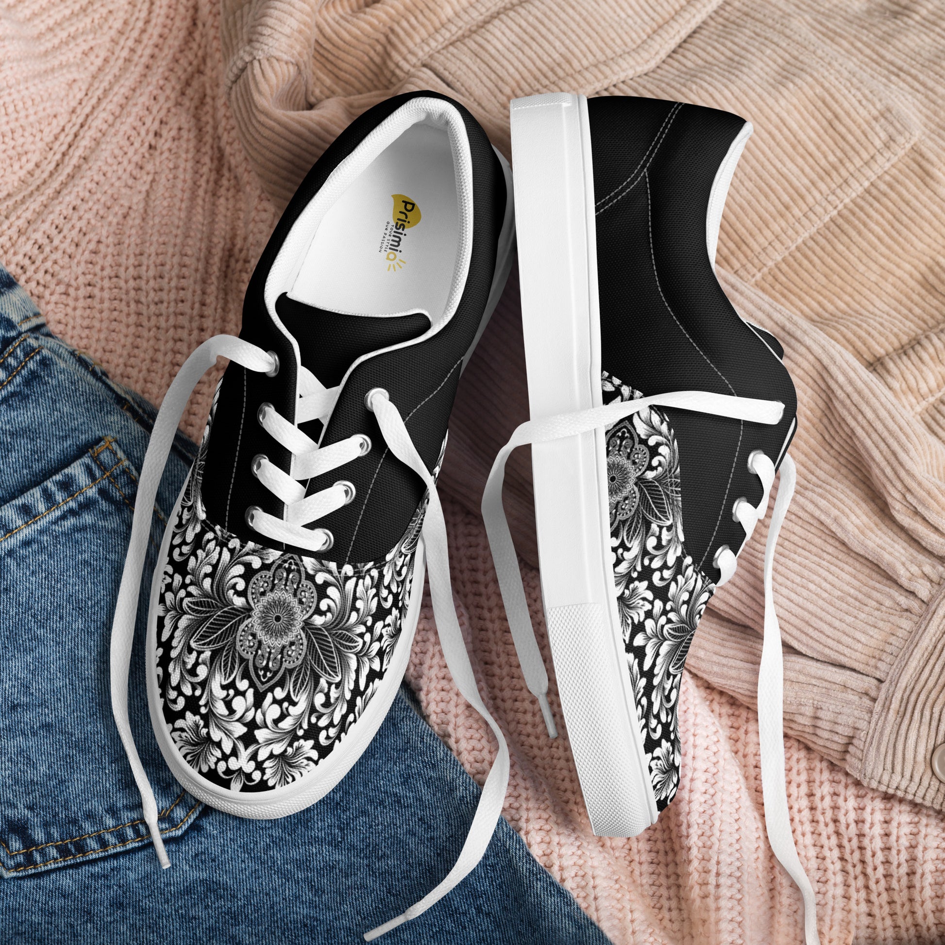 Prisimia Lace-up Canvas Shoes : Monochrome Elegance Defined